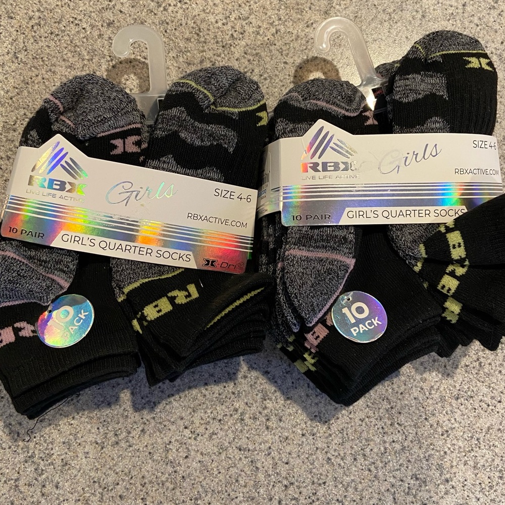 RBX 20 pairs girls 4-6 quarter sock bundle